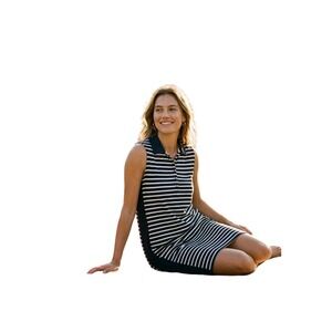 Lands' End Cotton Navy and Pink Striped Polo Dress Sz 20W Nautical Preppy‎